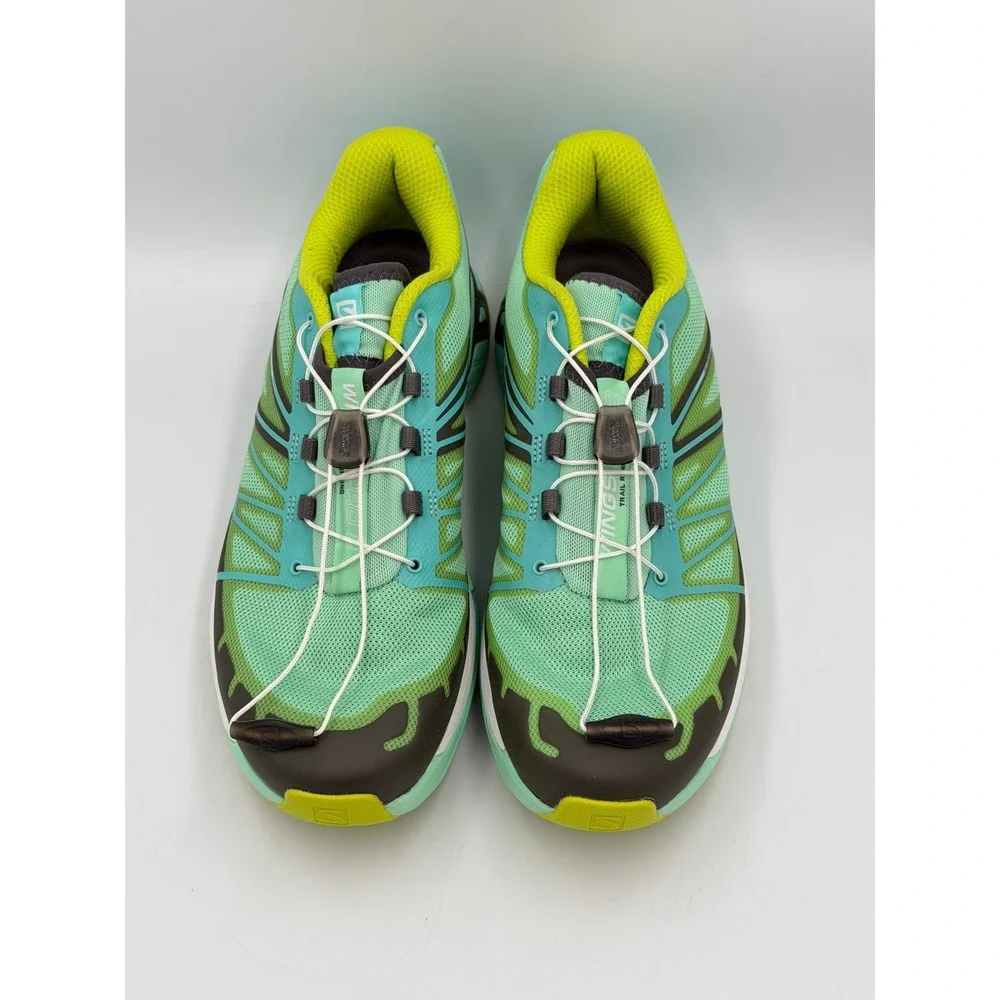 Salomon Wings Pro 2 Women 9.5 Trail Running Shoes Mint Green Lime Quicklace